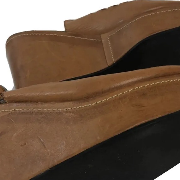 Women’s Robert Clergerie Cognac Leather Cutout Platform Sandals Size 8.5 - Picture 9 of 10